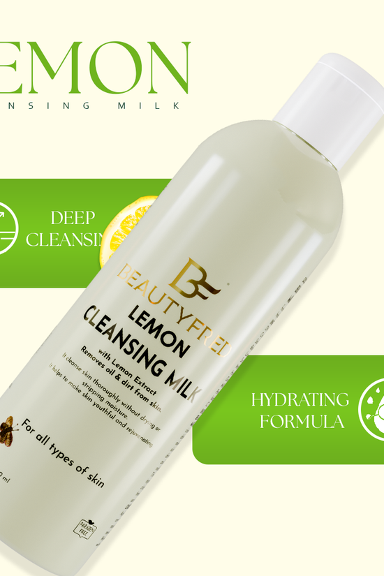 Beautyfit Lemon Cleansing Milk bottle with green labels on a white background